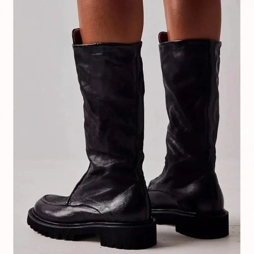 Free People x AS 98 Zayne Zip Front Tall Boots Lug Sole Black Leather US 8 NWOB - Picture 3 of 4